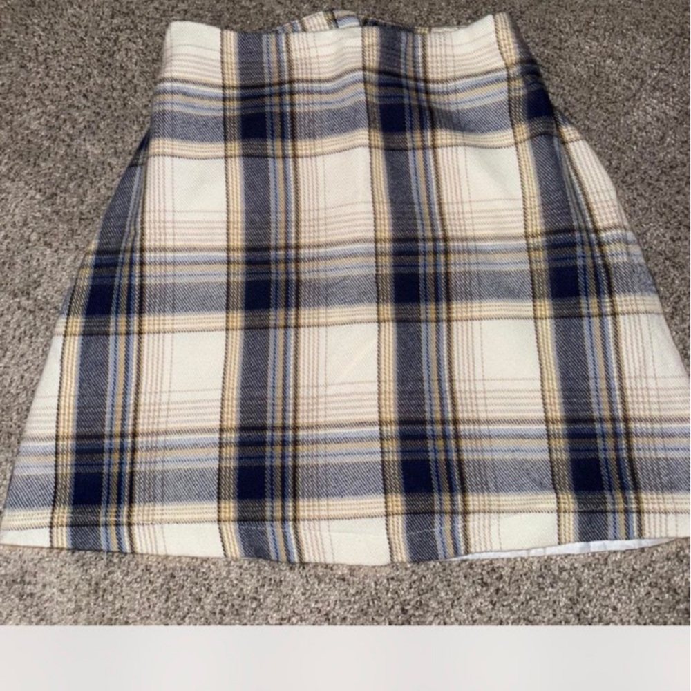 Francesca's Collections Blue and Cream Plaid Mini Skirt
